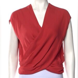 L’Agence Silk V-Neck Wrap Short Sleeve Crop Top Size XS